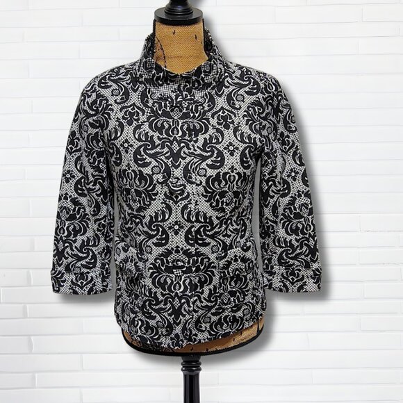 Talbots Black & White Jacquard Blazer | Size 4 | Elegant Damask Statement Piece - Picture 2 of 6